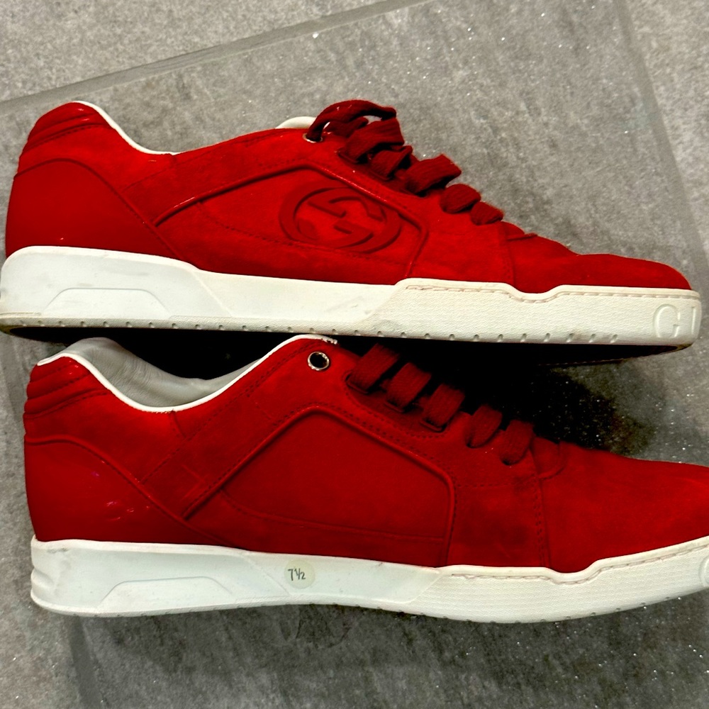 Red Gucci tennis shoes size 7 1/2 almost new